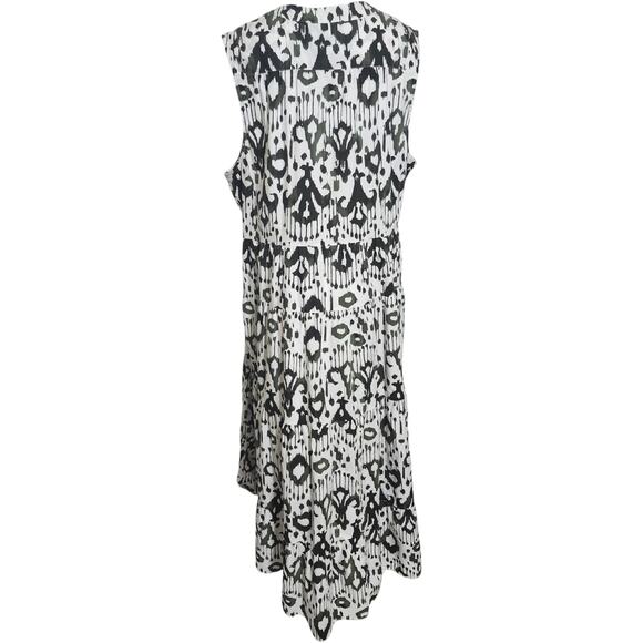 Chico's (16) Green & White Ikat Tiered V-Neck Maxi Dress W/ Pockets - Picture 4 of 9
